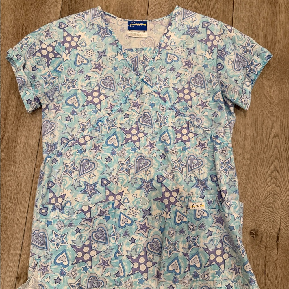 Heart and Stars Pattern Scrub Top